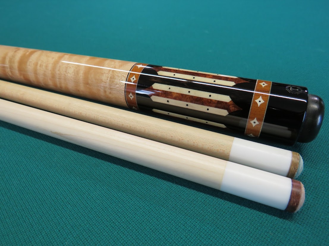 $1700 – Jerry Terbrock cue w/2 shafts mint condition – amboyna burl